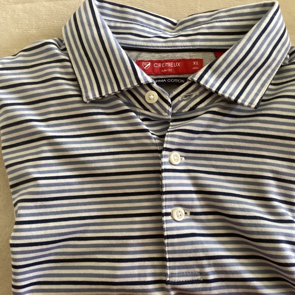Mens CREMIEUX SS 1/4/BUTTON UP, STRIPED,POLO SLIM FIT SUPIMA COTTON SZ XL, BOX C